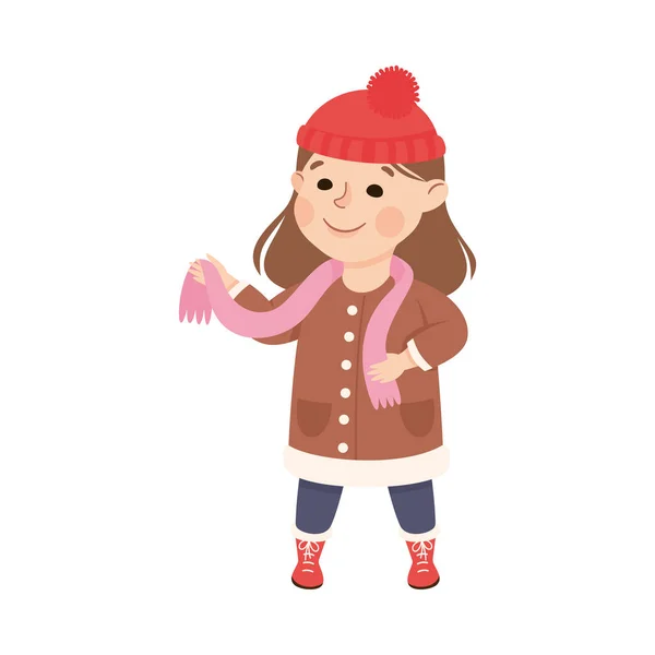 Little Girl Changing Her Clothes Putting on Scarf Vector Illustration — Stock Vector