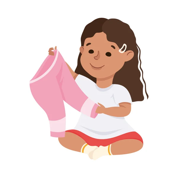 Menina mudando de roupa vestindo calças Vector Ilustração — Vetor de Stock