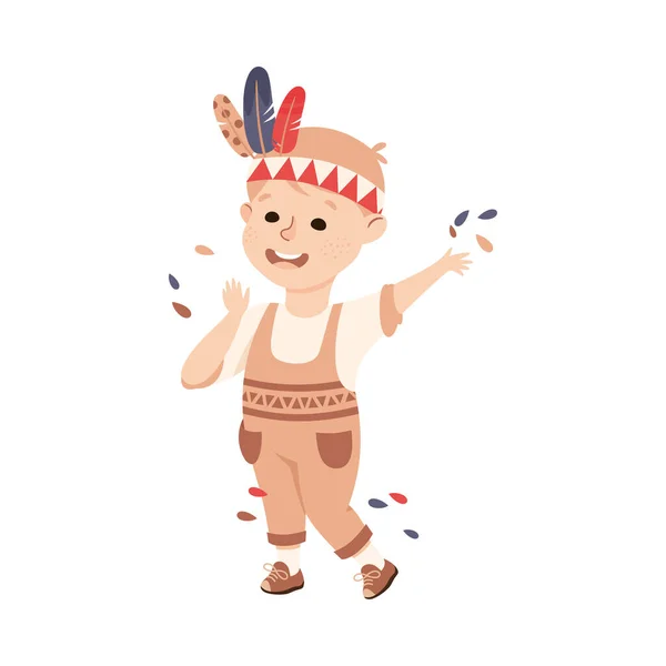 Kreatywny chłopiec noszący indyjskie pióro Band jako rękodzieło element wektor ilustracji — Wektor stockowy