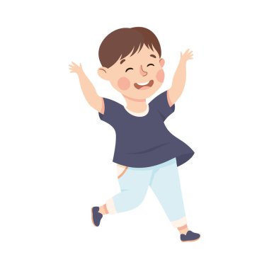 Neşeli ve Neşeli Zıplayan Neşeli Çocuk Neşeli ve Eğlenceli Vektör İllüstrasyonu