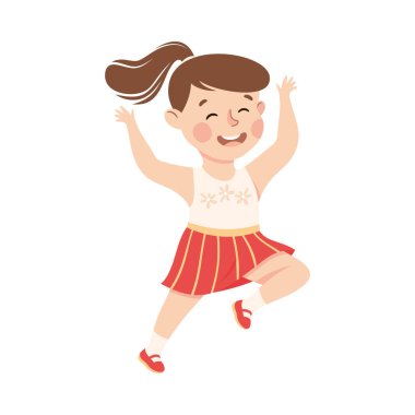 Neşeli ve Neşeli Zıplayan Mutlu Kız Neşeli ve Eğlenceli Vektör Resimleri Yapıyor