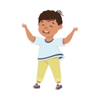 Neşeli ve Neşeli Zıplayan Neşeli Çocuk Neşeli ve Eğlenceli Vektör İllüstrasyonu