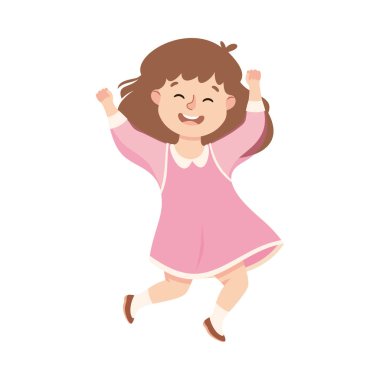 Neşeli ve Neşeli Zıplayan Mutlu Kız Neşeli ve Eğlenceli Vektör Resimleri Yapıyor