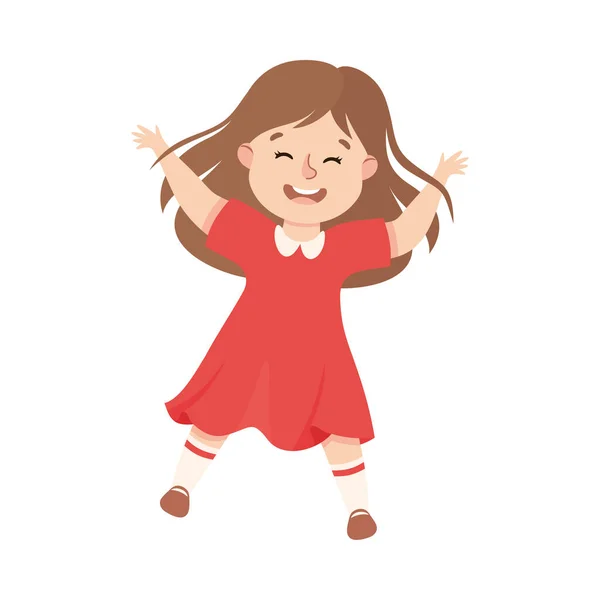 Happy Girl Jumping z Joy i ręce do góry Cheering i zabawy Wektor Ilustracja — Wektor stockowy