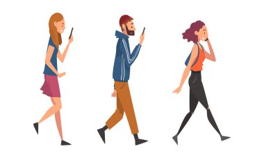 Akıllı Telefonla Yürüyen ve Konuşan Halk Karakteri Ya da Konuşan Vektör Kümesi