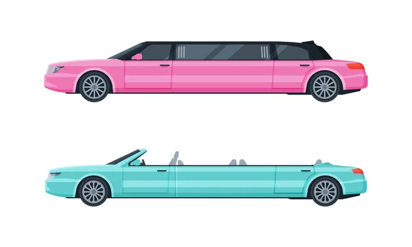 Limousine as Long Wheelbase Luxury Sedan and Urban Transport Vector Set — Stock Vector