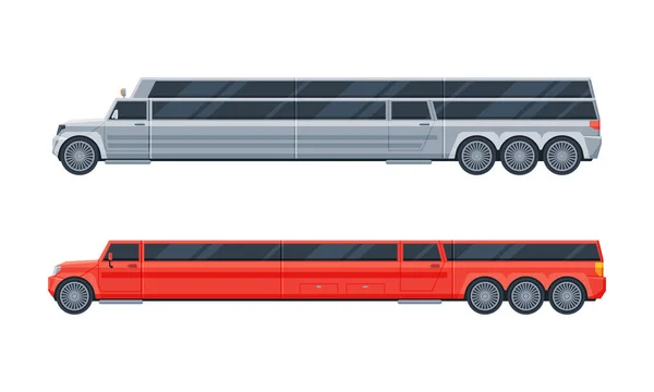 Limousine as Long Wheelbase Luxury Sedan and Urban Transport Vector Set — Stock Vector