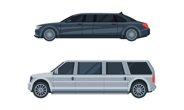 Limousine comme jeu de vecteurs de transport urbain de luxe à empattement long — Image vectorielle