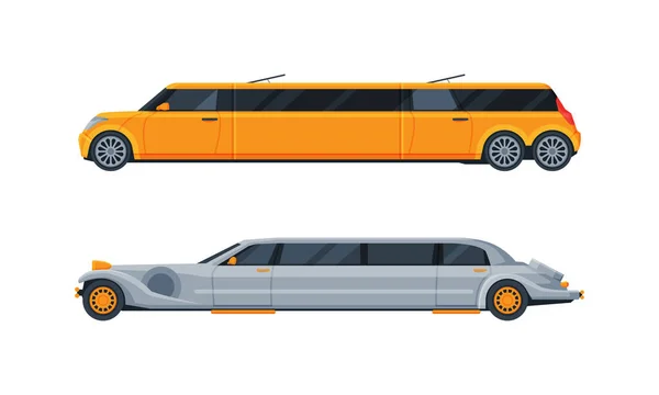 Limousine as Long Wheelbase Luxury Urban Transport Vector Set — Stock Vector