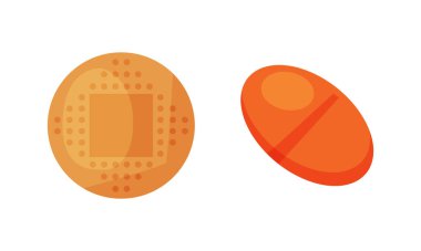 İlk Yardım Tedavi Vektörü Seti için Tıbbi Yama veya Yapıştırıcı Alçı ve İlaç