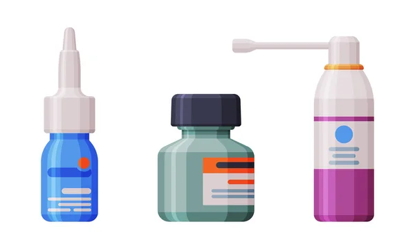 Nasentropfen, Sprühflasche und Salbe als Medizin-Vektor-Set — Stockvektor