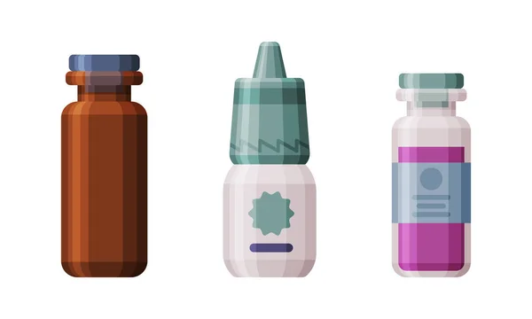 Frasco para injetáveis ou frasco com medicamento ou conjunto de vetores de medicamentos —  Vetores de Stock