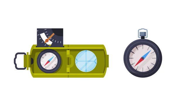 Geologisch instrument en gereedschap met kompasvectorset — Stockvector