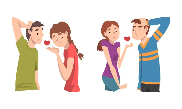 Мужчина и женщина испытывают векторный набор чувств безответной любви — стоковый вектор