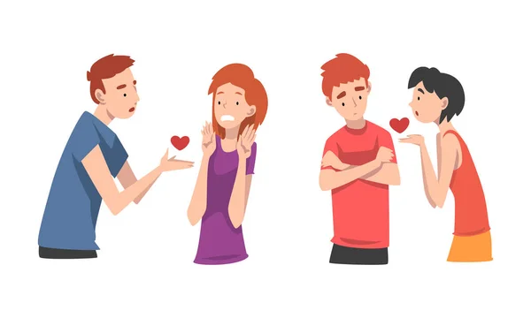 Homme et femme expérimentant l'amour non partagé sentiment vectoriel Set — Image vectorielle