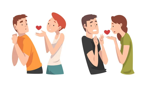 Homme et femme expérimentant l'amour non partagé sentiment vectoriel Set — Image vectorielle