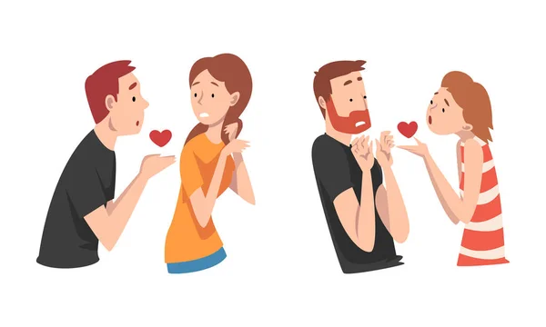 Homme et femme expérimentant l'amour non partagé sentiment vectoriel Set — Image vectorielle