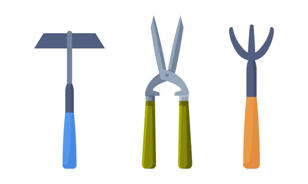 Rake, Pruner and Hammer as Garden Tools Vector Set — 图库矢量图片