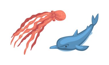 Denizanası ve Yunus Vektör Kümeli Su altı Hayvanları