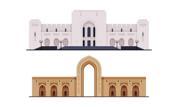 Oman Muscat City zabytkowy budynek i zabytki Vector zestaw — Wektor stockowy