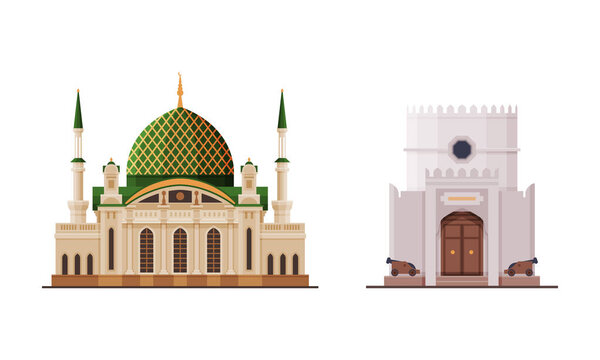 Oman Muscat City Historical Building and Landmarks Vector Set