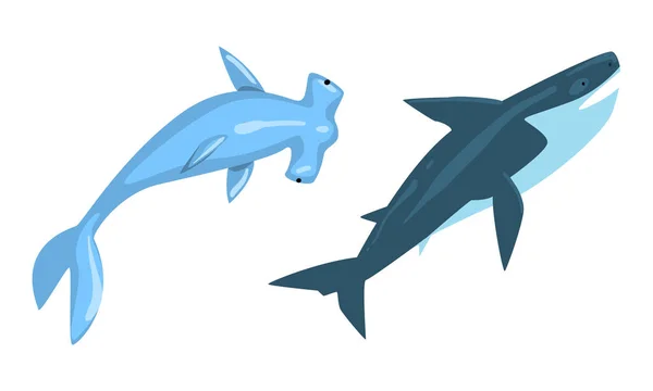 Onderwater Dieren met Winghead Shark and Whale Vector Set — Stockvector