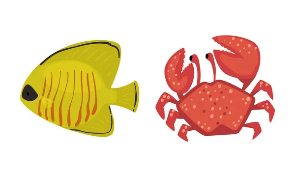 Underwater Animals with Crab and Fish Vector Set — Stockvektor