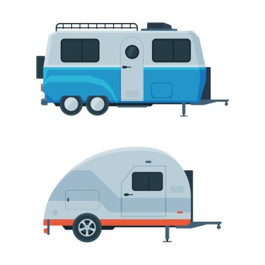 Yol Aracı Tarafı Görüntü Vektörünün Arkasında Çekilen Karavan veya Seyahat Karavanı