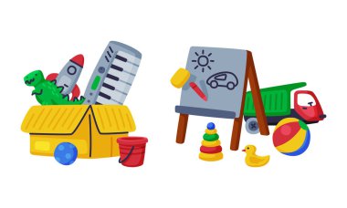 Tebeşir tahtası ve Klavye Vektörü Ayarlı Çocuk Oyuncak Kutusu