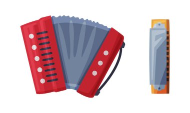 Harmonica and Accordions as Musical Instrument Vector Set clipart