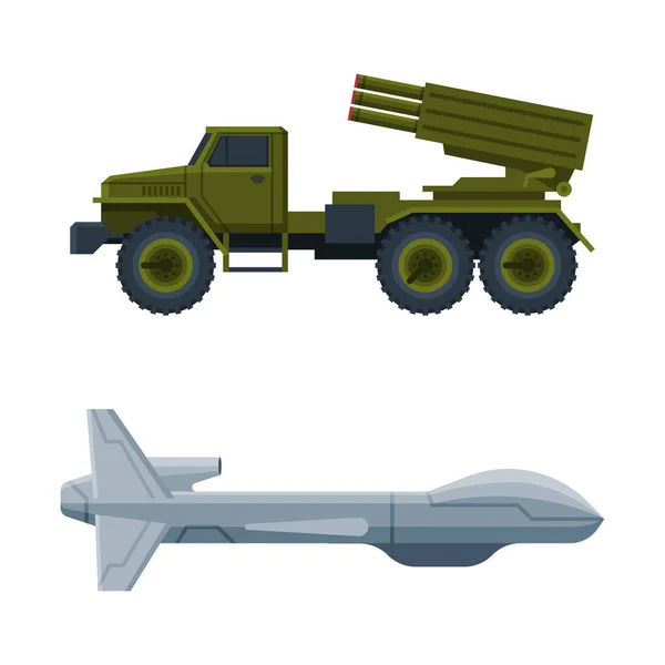 Aircraft and Missile Military Vehicle or Transport Equipment Vector Set — Stock Vector