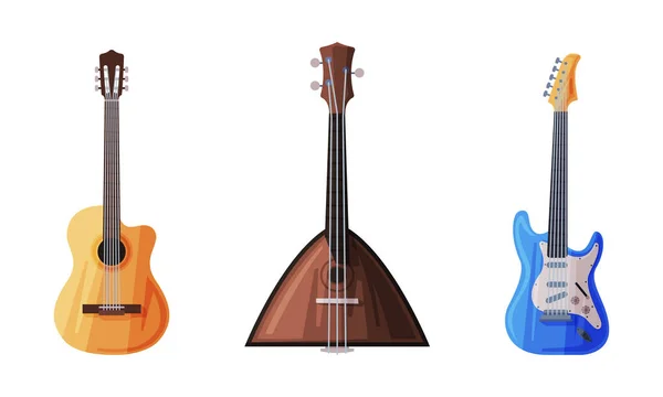 Balalaika and Guitar as String Musical Instrument Vector Set — Vector de stock