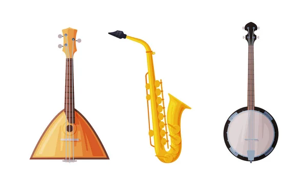 Balalaika and Saxophone as String and Wind Musical Instrument Vector Set — 스톡 벡터
