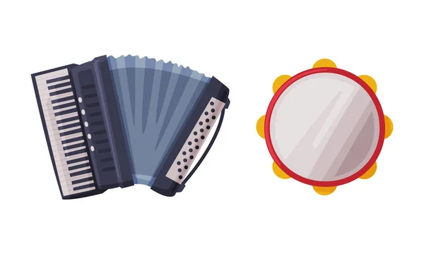 Accordions and Tambourine as Musical Instrument Vector Set — 스톡 벡터