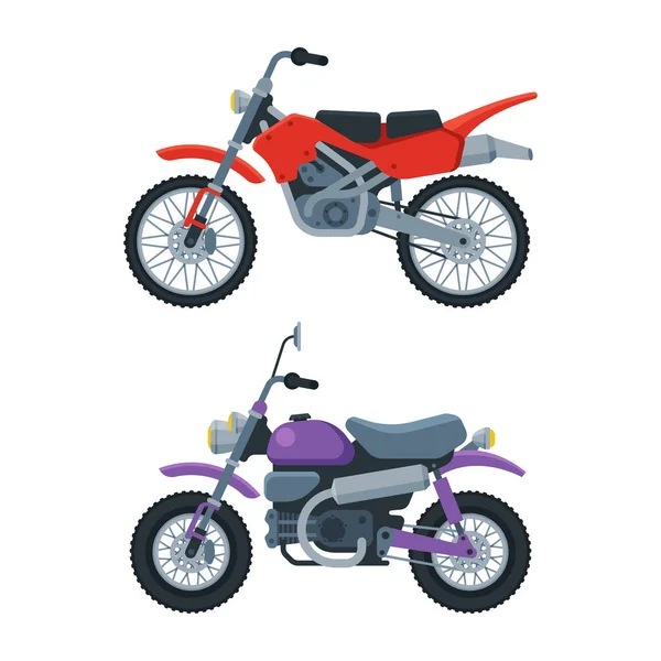 Motorcycle or Motorbike Type as Two-wheeled Motor Vehicle Side View Vector Set — стоковый вектор