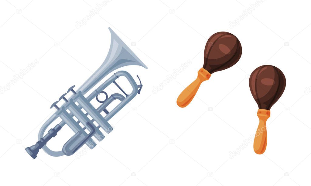 Maraca and Trumpet as Musical Instrument Vector Set