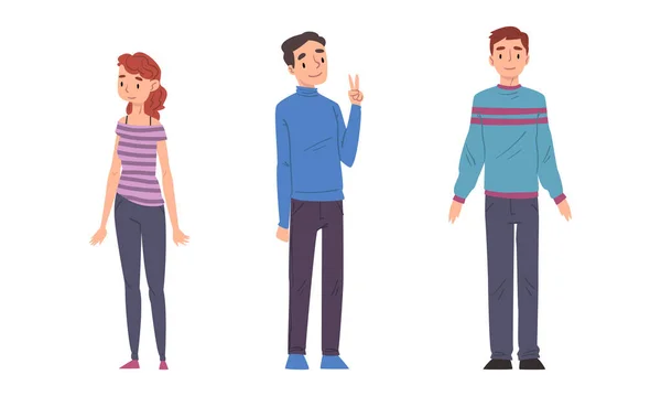 Happy Smiling Man and Woman Character Standing Vector Set. — Wektor stockowy