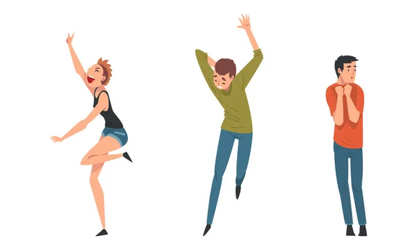 Personaje de la gente bailando en la fiesta Disco moviendo las manos y las piernas Vector Set — Archivo Imágenes Vectoriales