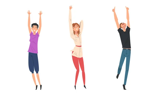 People Character Dancing at Disco Party Moving Hands and Legs Vector Set — Vettoriale Stock