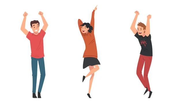 People Character Dancing at Disco Party Moving Hands and Legs Vector Set — Stok Vektör
