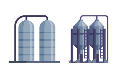 Water Tower with Tank as Construction for Potable Water Storage Vector Set