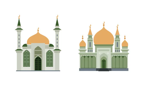 Muslim Mosque Building or Religious House as Place of Worship Vector Set — Vetor de Stock