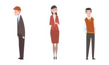 Sad and Frustrated Business People Character or Unhappy Office Worker Standing with Hang Head Vector Set