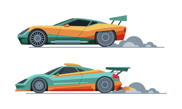 Automobile or Car Participating in Drag or Motor Racing Vector Set — Stok Vektör