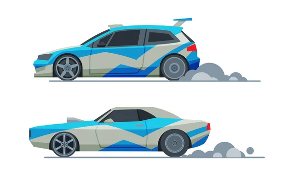 Automobile or Car Participating in Drag or Motor Racing Vector Set — Stok Vektör