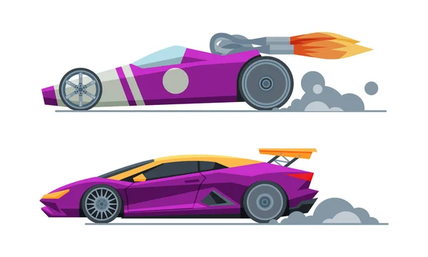 Automobile or Car Participating in Drag or Motor Racing Vector Set — Stock Vector