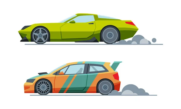 Automobile or Car Participating in Drag or Motor Racing Vector Set — Vector de stoc