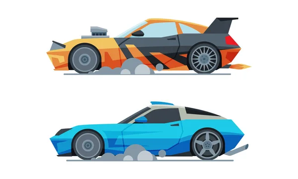 Automobile or Car Participating in Drag or Motor Racing Vector Set — Stock Vector