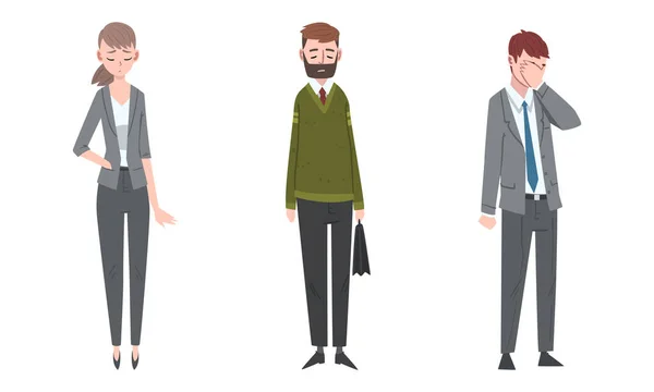 Sad and Frustrated Business People Character or Unhappy Office Worker Standing with Hang Head Vector Set — Image vectorielle