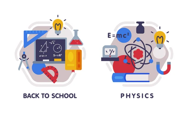 School Education Composition with Text Caption and Educational Objects Vector Set — Stock vektor